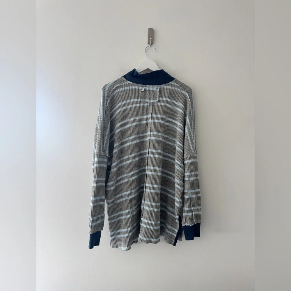 FREE PEOPLE Stripe Travis Polo Tee in Heather Gray Combo S